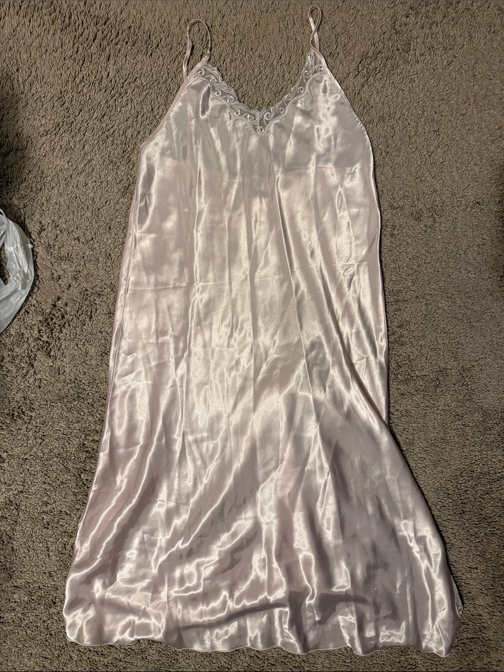 Satin Lace-Trim Chemise Slip - Blush